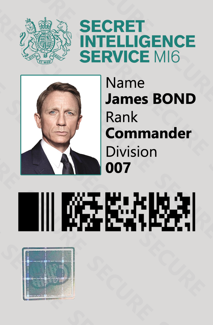 ALG ID Cards® - Novelty James Bond 007 Spy ID Card - Made in Britain - Fast UK Freepost